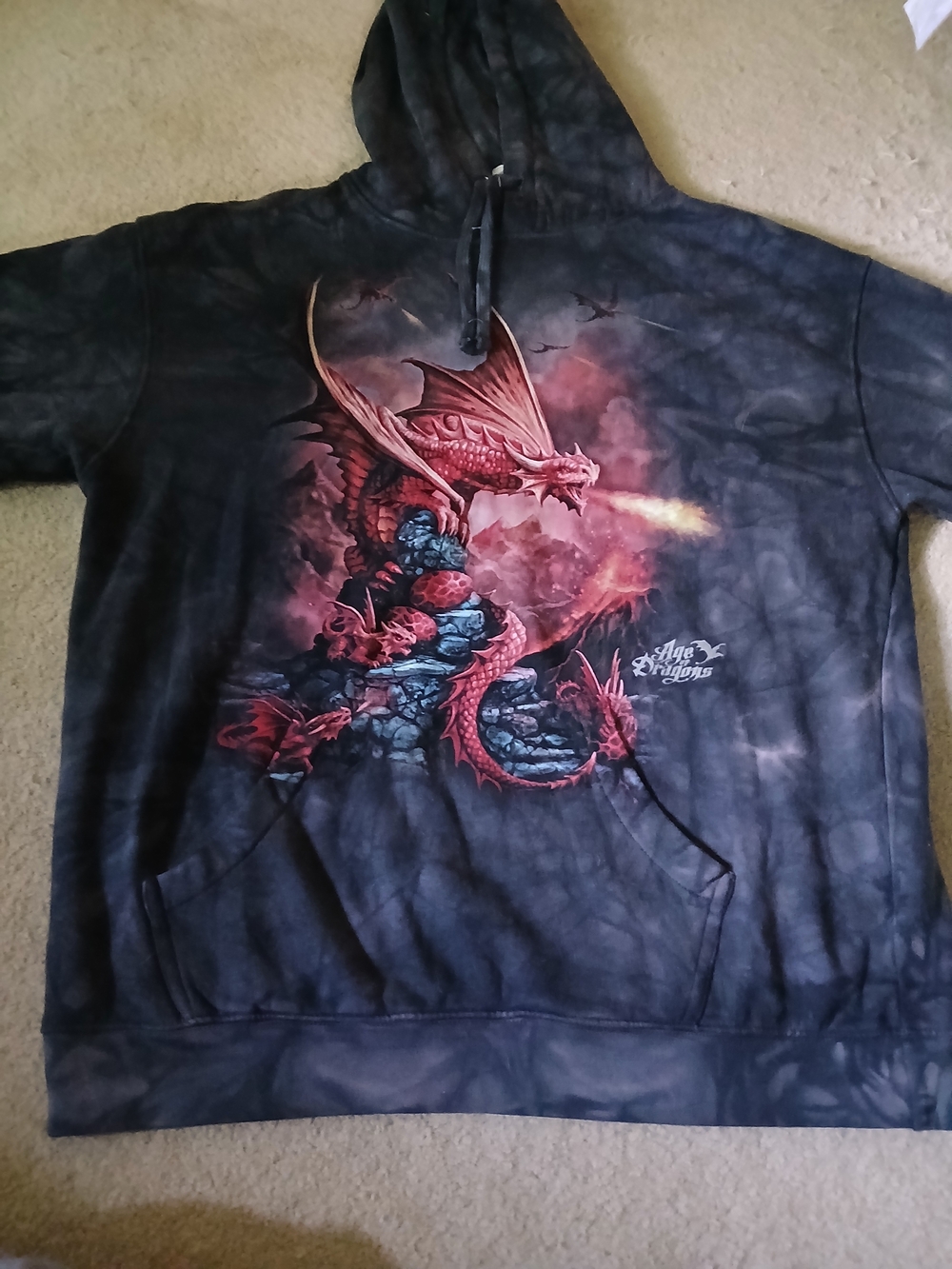The Mountaine  Tie-Dye Hoodie with Red Dragon ,unisex XL